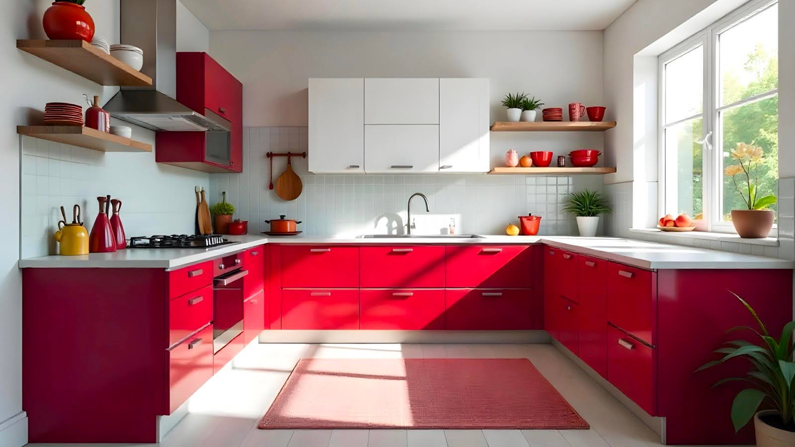 15. Red and White Kitchen Colour Design