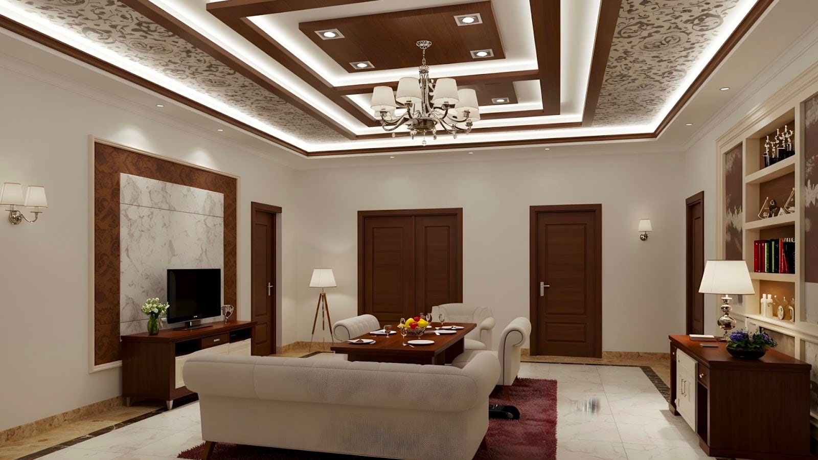 5. Wooden Panel and POP Ceiling Combination