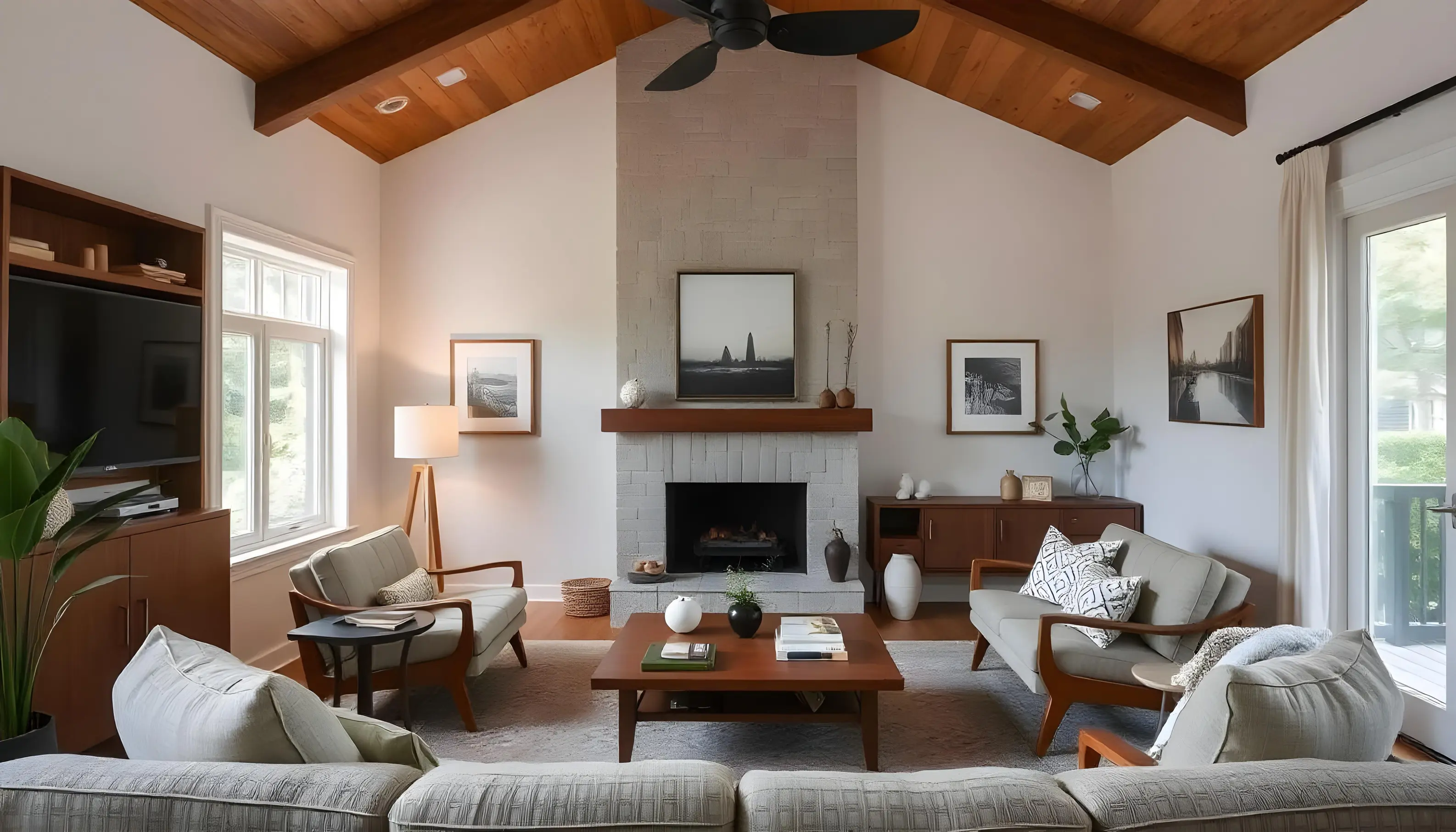 Traditional Living Room with Wooden Accents