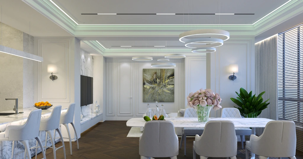 ayered false ceiling design for living room with cove lighting modern style