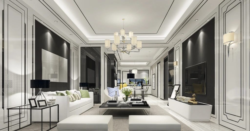 false ceiling design for living room modern interior with LED lighting